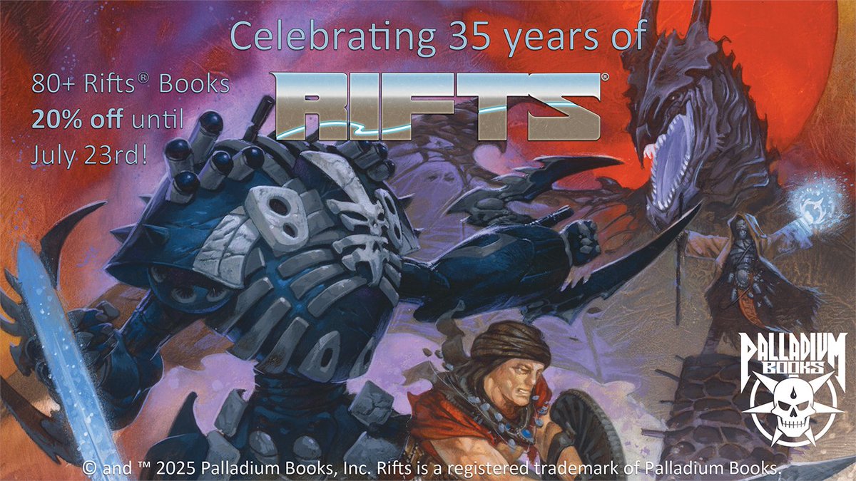 Rifts® SALE titles selling out – Palladium Books® – Weekly Update – July 1, 2025 - mailchi.mp/palladiumbooks…