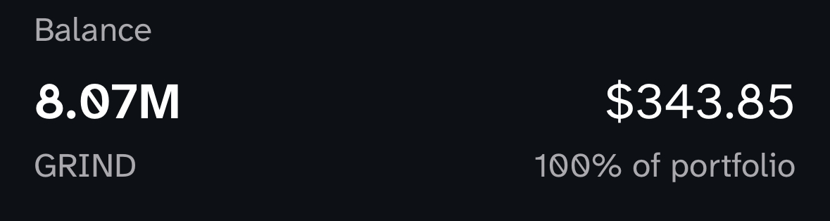 I guess with all the day-one jitters, I managed to somehow miss the majority of my $GRIND claims yesterday

To say that I'm much more excited to see where it goes NOW would be an understatement

Claimed 6.4M of $GRIND, bought another 1.5M

Let's see how this looks in 90 days