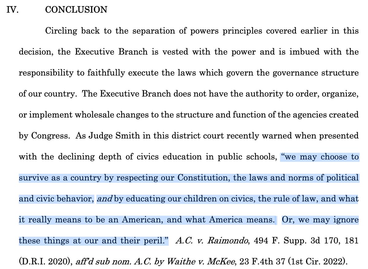 NEWS

A federal judge blocks RFK Jr. from dismantling U.S. healthcare agencies, finding the plan violated the Administrative Procedure Act. 

She ends the ruling with these thoughts on the separation of powers.

Doc ag.ny.gov/sites/default/…