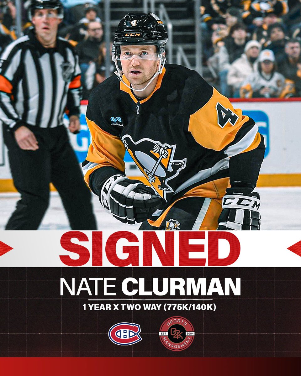 Bonjour, Montreal 👋 Congratulations to O2K client Nate Clurman (<a href="/nclurman26/">nate</a>) on signing a 1 year, two-way contract with the @canadiensmtl
#gohabsgo #nhlfreeagency