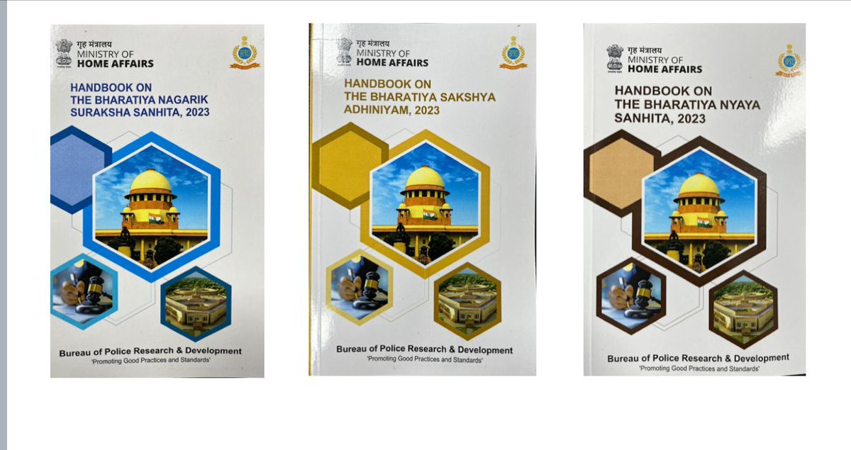 BPRDIndia's tweet image. India Marks a New Chapter in Justice! 1st July 2025
Hon’ble HM Shri Amit Shah launched Handbook on :
Bharatiya Nyaya Sanhita, 2023
Bharatiya Nagarik Suraksha Sanhita, 2023
Bharatiya Sakshya Adhiniyam, 2023 & one for IOs on e-Sakshya-boosting digital evidence practices. #MHA #BPRD
