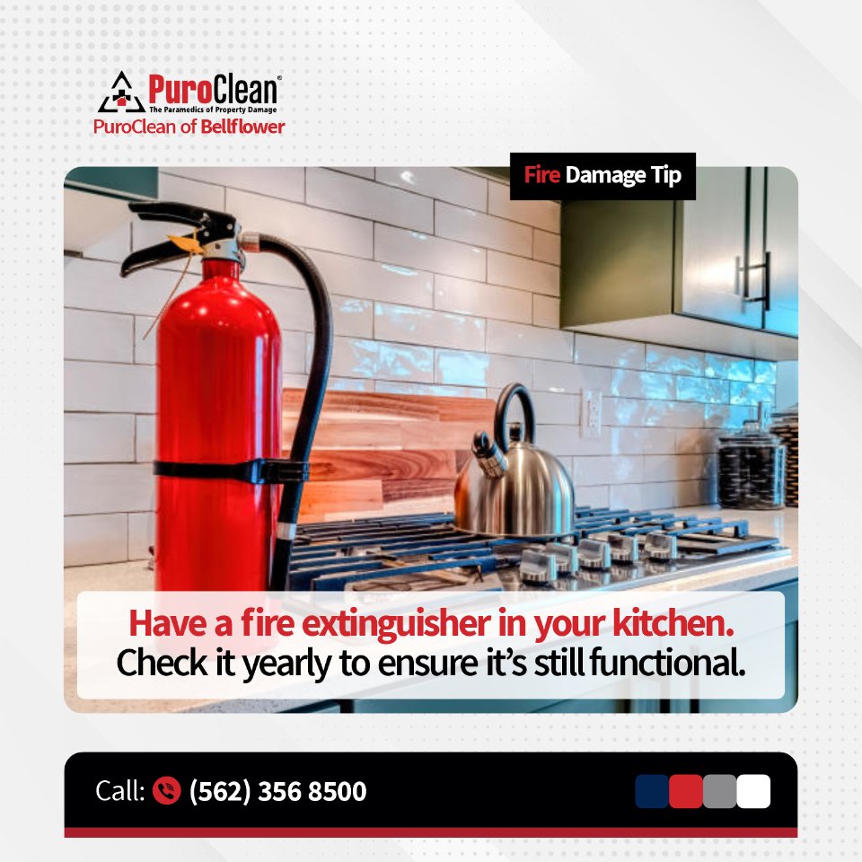 OfBellflower's tweet photo. Your kitchen is the most common place for home fires to start. That’s why it’s crucial to have a working fire extinguisher nearby. 

#FireSafetyTip #HomeFirePrevention #FireExtinguisher #FireDamage #FireDamageCleanup #Restoration #FireRestoration https://t.co/LLDk52x6SR