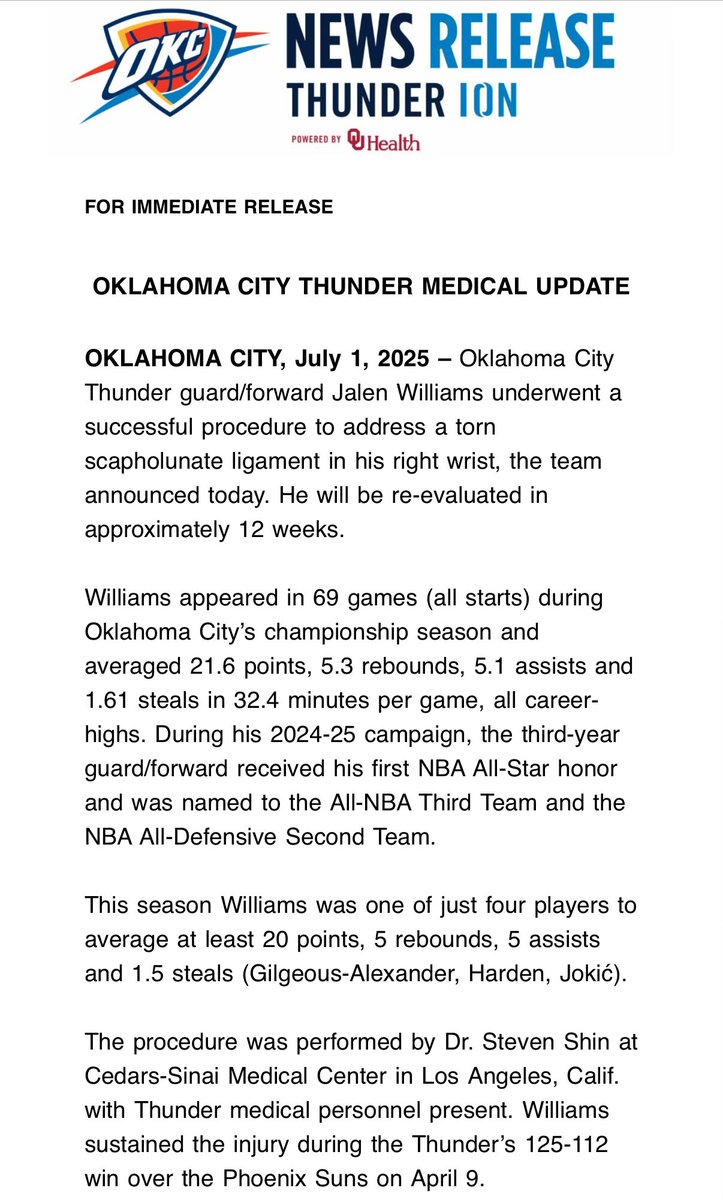 BoomtownHoops's tweet image. Looks like the JDub surgery is official. He’s expected to be reevaluated in 12 weeks.
(NBA Opening Night is 16 weeks from today for those wondering.)