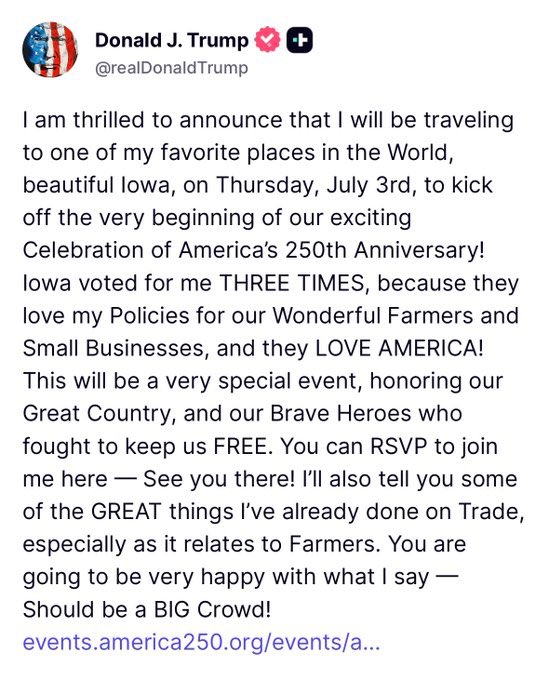 joniernst's tweet image. Iowans are looking forward to hearing about everything you’re doing to Make America Great Again!
We’ll see you Thursday at the Iowa State Fairgrounds!