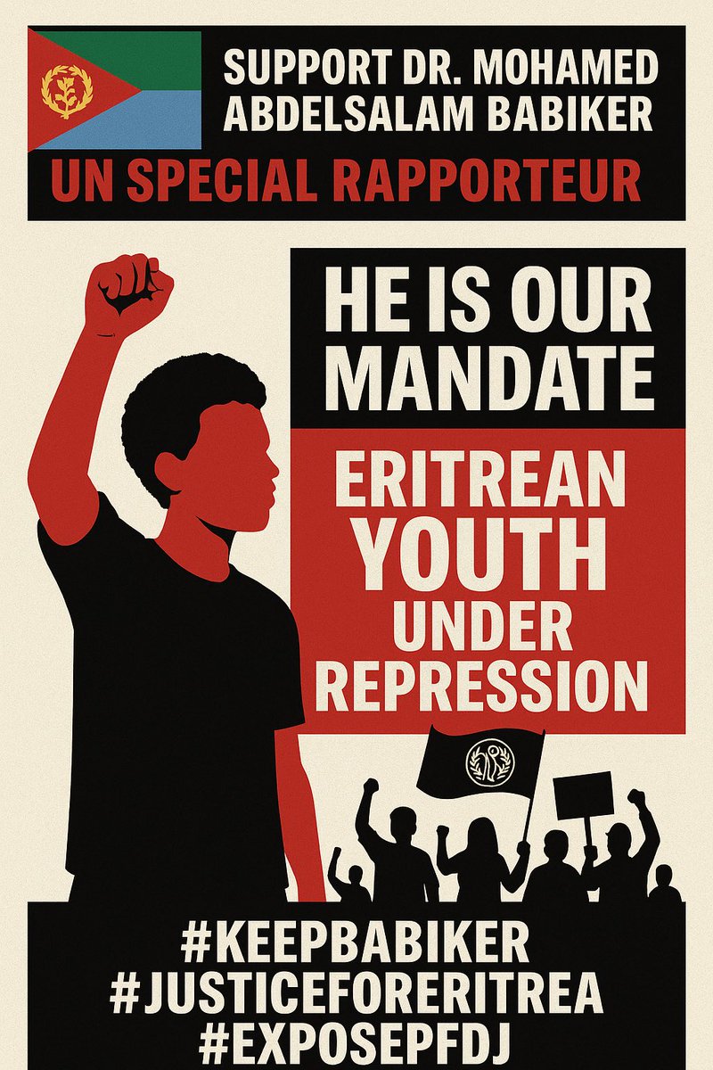 ውባ (ሓቦ ሒዘ)💙🌿✊🏽 (@danitey71250351) on Twitter photo Every year without a mandate is another year of unchecked suffering.
#Eritrea's people need protection - not politics.
Keep the mandate. Keep Babiker. Keep the truth alive. #NoMorePFDJTerror #TransnationalRepression <a href="/UN_SPExperts/">UN Special Procedures</a> <a href="/antonioguterres/">António Guterres</a>
<a href="/RSF_inter/">RSF</a>
<a href="/FreedomofPress/">Freedom of the Press</a> <a href="/hrw/">Human Rights Watch</a> Every year without a mandate is another year of unchecked suffering.
#Eritrea's people need protection - not politics.
Keep the mandate. Keep Babiker. Keep the truth alive. #NoMorePFDJTerror #TransnationalRepression <a href="/UN_SPExperts/">UN Special Procedures</a> <a href="/antonioguterres/">António Guterres</a>
<a href="/RSF_inter/">RSF</a>
<a href="/FreedomofPress/">Freedom of the Press</a> <a href="/hrw/">Human Rights Watch</a>