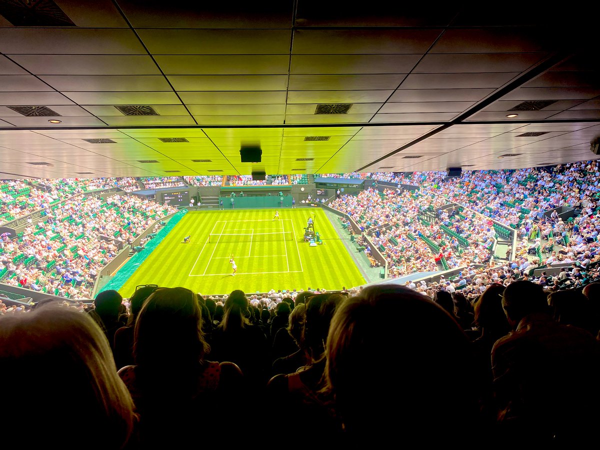 WMDLove's tweet photo. OMG on Centre Court @ Wimbledon and the tennis is amazing.  3 and a half matches to see … I am waiting to see Coco.  It’s 8pm and still very hot here. Watching Djokovic @the moment. Come on!! https://t.co/6h5qRa2sie