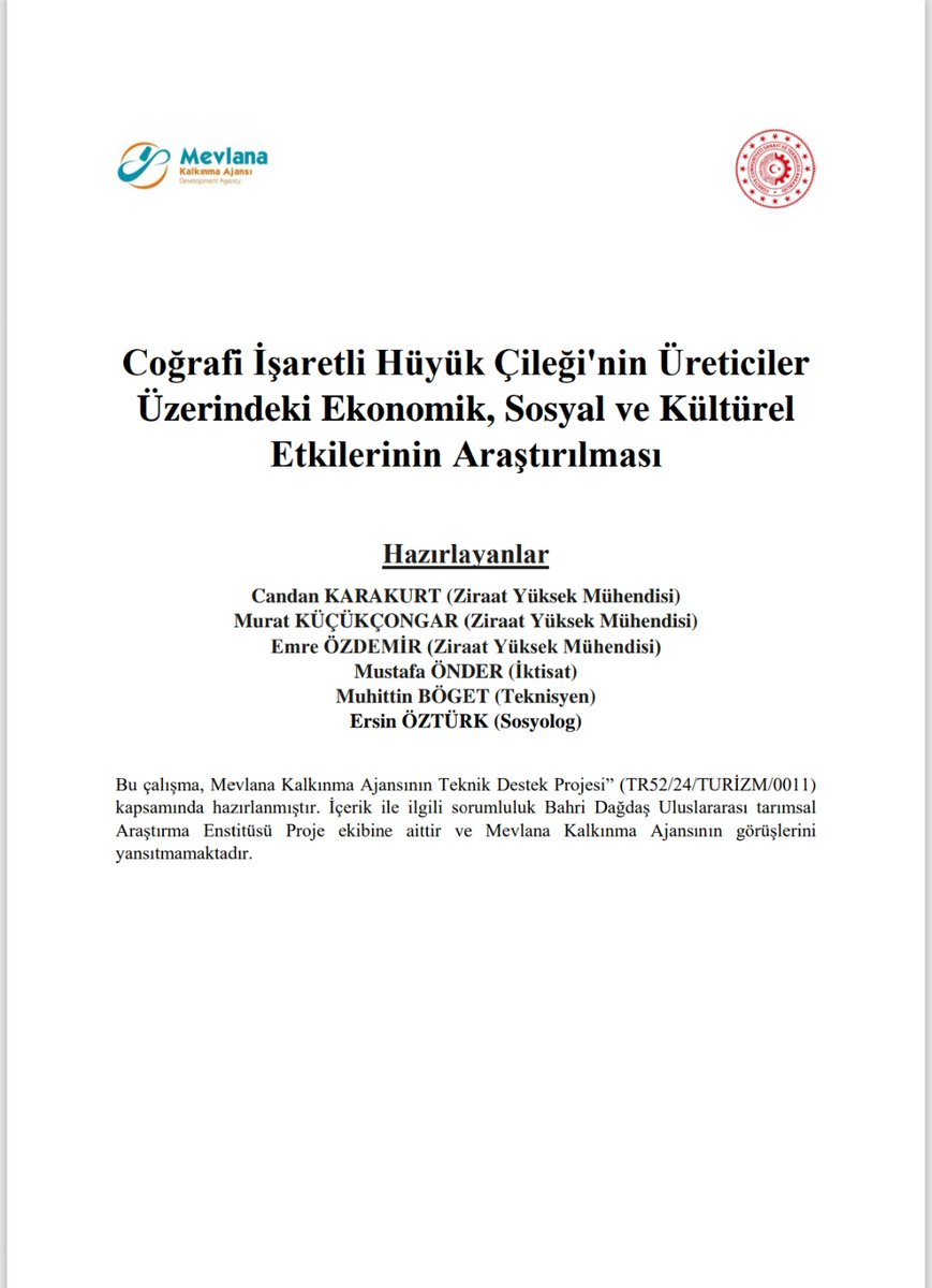 Coğrafi İşaretli Hüyük Çileğinin Üreticiler Üzerindeki Sosyal ve Kültürel Etkilerinin Araştırması Projemizi tamamladık. Projemize destek veren Mevlana Kalkınma Ajansına teşekkür ederim. 

<a href="/tagemgovtr/">Tarımsal Araştırmalar ve Politikalar Genel Md.</a> 
<a href="/maatalay/">Dr. M. Altuğ ATALAY</a> 
<a href="/fatihozde/">Doç. Dr. Fatih Özdemir 🇹🇷</a> 
<a href="/bahridagdas/">Bahri Dağdaş Uluslararası Tarımsal Araştırma Ens.</a> 
<a href="/Mevlana_ka/">MEVKA</a> 
<a href="/ihsanbostanci/">İhsan BOSTANCI</a>