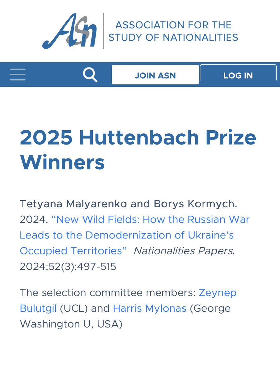 Borys Kormych 🇺🇦 (@just_borys) on Twitter photo Meanwhile, our paper, co-authored with Prof. Malyarenko, has been awarded the 2025 Huttenbach Prize by the Association for the Study of Nationalities <a href="/ASN_Org/">ASN</a> as the best article in Nationalities  Papers <a href="/NationalitiesP/">Nationalities Papers</a> over the past year
doi.org/10.1017/nps.20… Meanwhile, our paper, co-authored with Prof. Malyarenko, has been awarded the 2025 Huttenbach Prize by the Association for the Study of Nationalities <a href="/ASN_Org/">ASN</a> as the best article in Nationalities  Papers <a href="/NationalitiesP/">Nationalities Papers</a> over the past year
doi.org/10.1017/nps.20…