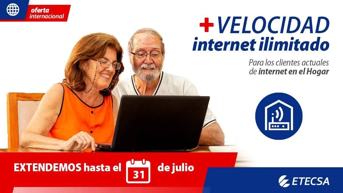 Con Nauta Hogar PLUS, disfruta de internet ilimitado en cualquier momento del día, con velocidad de hasta 10 Mbps. ¡No dejes pasar esta promoción válida hasta el 31 de julio de 2025! Conéctate ya. Solo a través de distribuidores internacionales