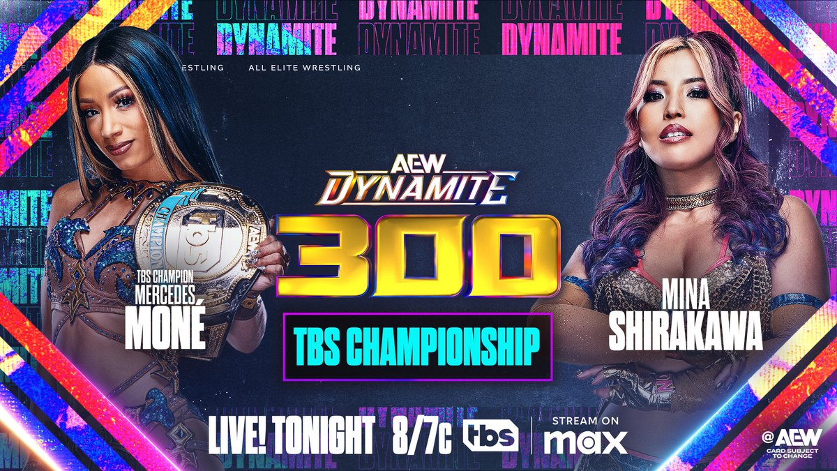 AEW's tweet photo. TONIGHT!

What are you looking forward to the most on the 300th episode of #AEWDynamite?

Don't miss it LIVE at 8/7c on @TBSNetwork + @SportsOnMAX, TONIGHT! https://t.co/r56Q1O9kiW
