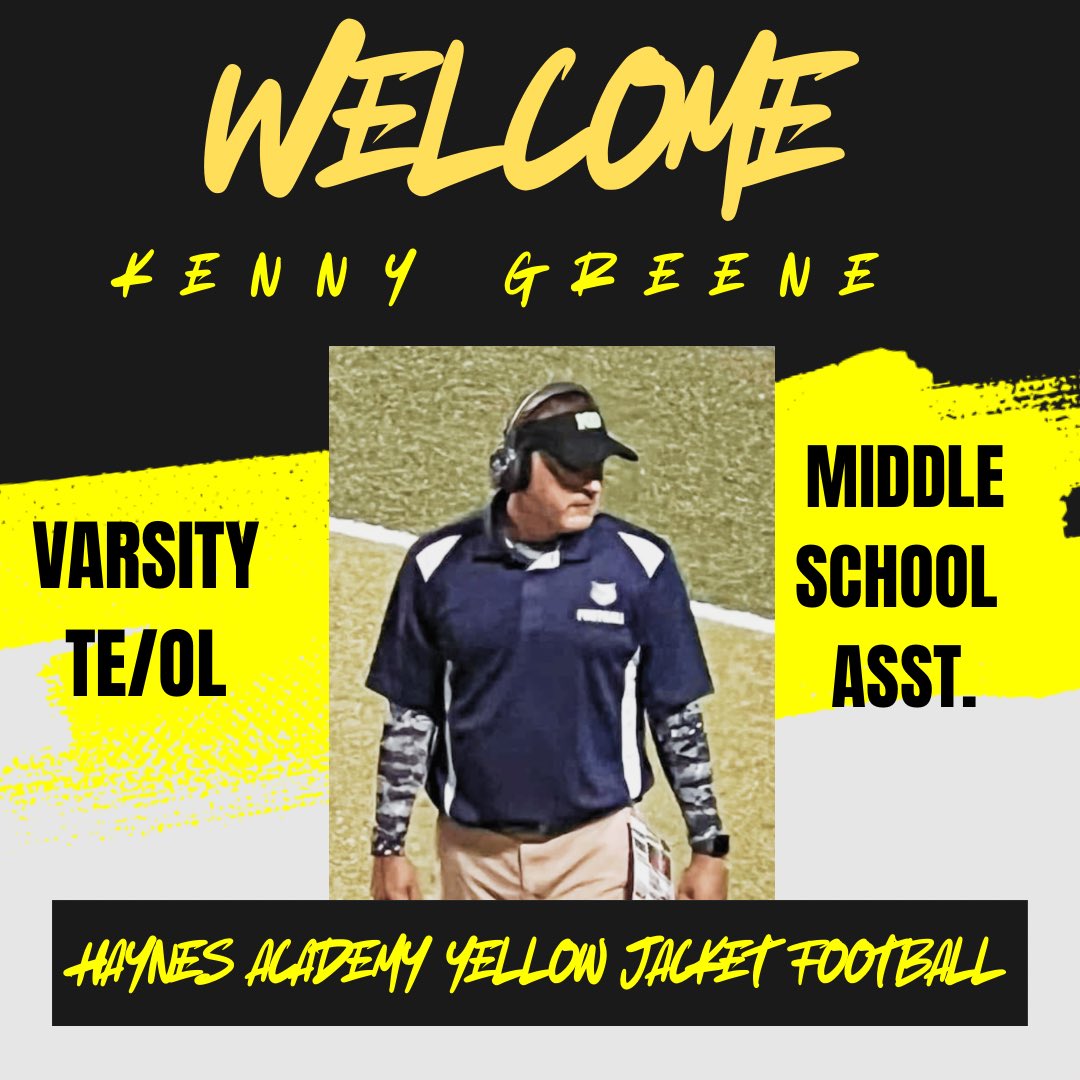 Excited to welcome Coach Kenny Greene to the Yellow Jacket Football Family! Coach Kenny has spent the last seven years at Kenner discovery and has over 20 years of coaching experienceHe will be working with the tight ends,offensive line and with our middle school program! #SWARM