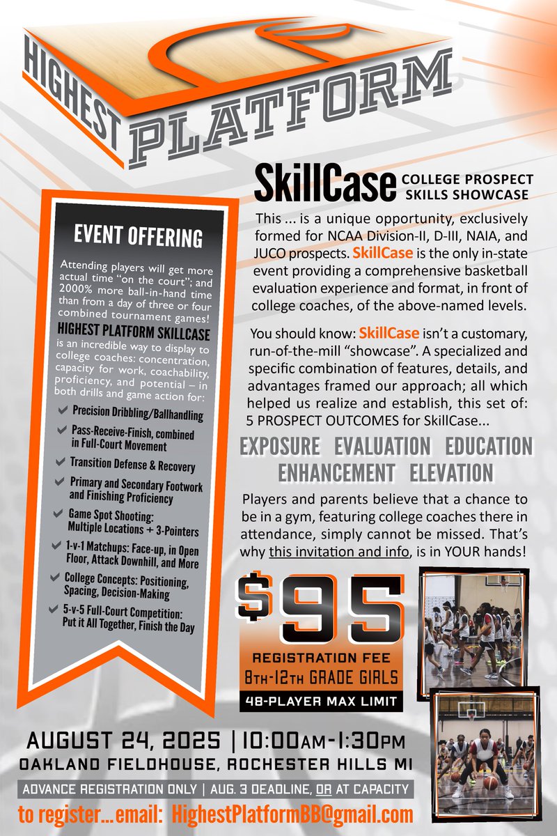 HighestPlatform (@highestplatform) on Twitter photo ‼️🔥‼️ WOW ‼️🔥‼️
In less than one week of posting…we are already AT 20% CAPACITY for the August 24th SkillCase Event!
Availability is limited to total number of players, PER POSITION. If you have interest/Q’s…please email:
HighestPlatformBB@gmail.com
#RaiseYourRecruiting ‼️🔥‼️ WOW ‼️🔥‼️
In less than one week of posting…we are already AT 20% CAPACITY for the August 24th SkillCase Event!
Availability is limited to total number of players, PER POSITION. If you have interest/Q’s…please email:
HighestPlatformBB@gmail.com
#RaiseYourRecruiting