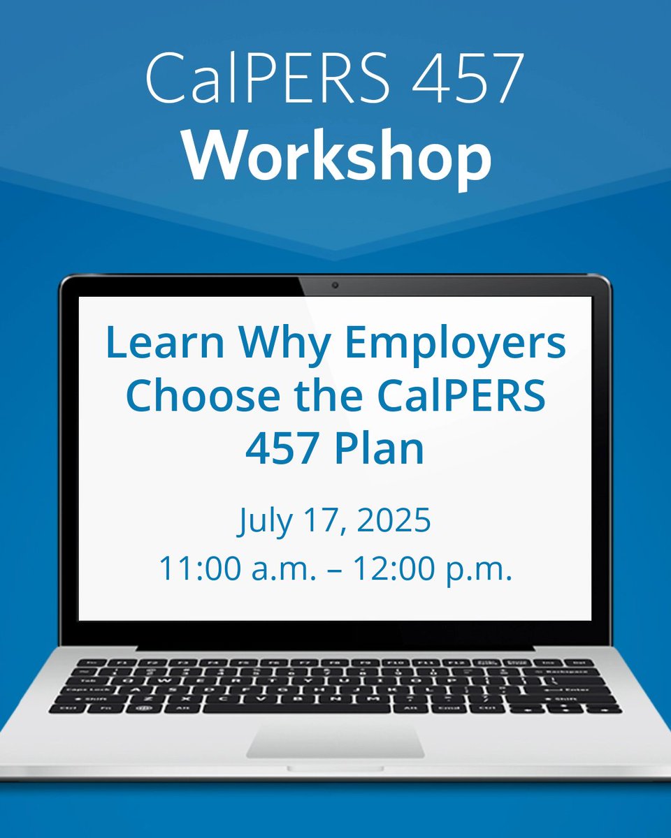 Attention, CalPERS-contracted employers: 

Sign up for our live virtual workshops to learn more about the CalPERS 457 Deferred Compensation Plan, and how it can benefit you and your team in saving for retirement. 

Monthly schedule and registration here: bit.ly/44vAJoI