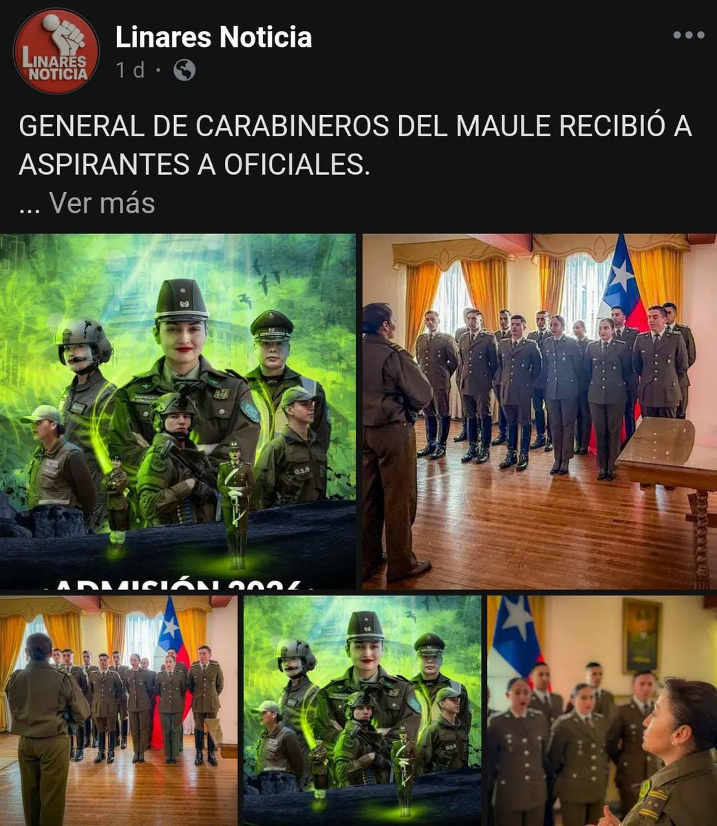 En diferentes Medios de Comunicación de la Región del #Maule se destaca la presencia de Aspirantes a Oficiales de Carabineros en la zona; quienes llegaron al sector con el propósito de desarrollar difusión sobre las postulaciones a nuestra I.Policial👮🏻‍♀️💚💚👮🏻💚💚.
Infórmate 👇.