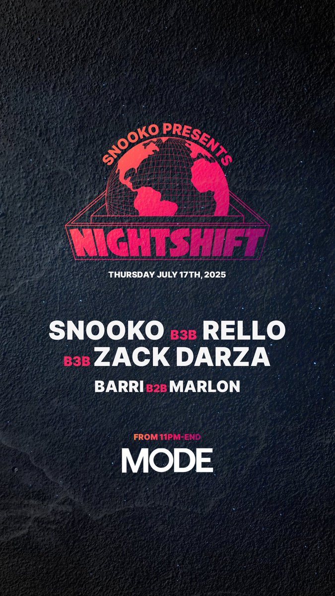 We got <a href="/snooko/">Snooko</a> B3B <a href="/Rello_dj/">Rello</a> B3B <a href="/ZackDarza/">Zack Darza</a> at MODE July 17th all night long baby, free RSVP🏁