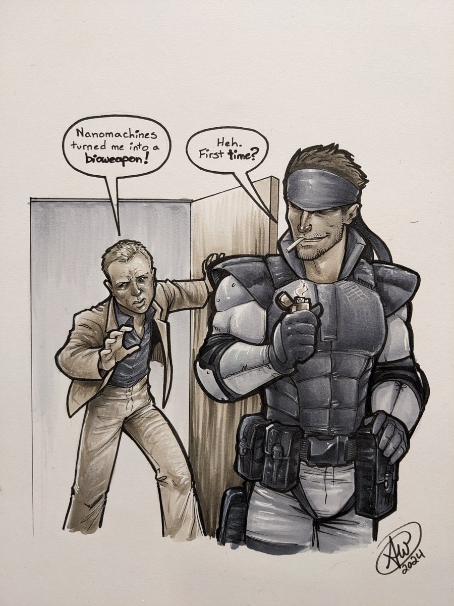 ComfortAndAdam's tweet image. Two #artcommissions featuring #snake from #metalgearsolid with friends #samus from #metroid and #danielcraig #jamesbond all from the mind of one of our most excellent commissioners, Pearson Mui

#commissionsopen for @dragoncon 2025!

#copicmarkers #copic #copicart #grayscaleart