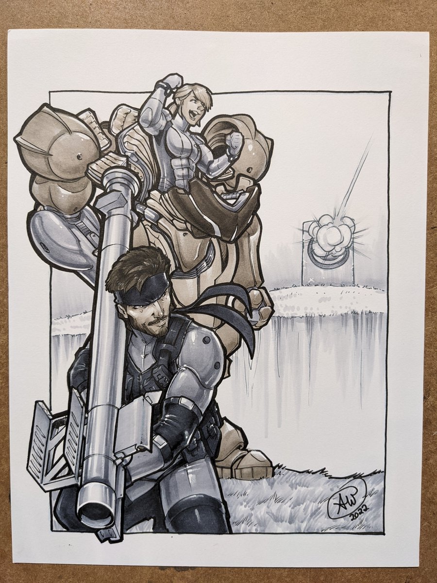 ComfortAndAdam's tweet image. Two #artcommissions featuring #snake from #metalgearsolid with friends #samus from #metroid and #danielcraig #jamesbond all from the mind of one of our most excellent commissioners, Pearson Mui

#commissionsopen for @dragoncon 2025!

#copicmarkers #copic #copicart #grayscaleart