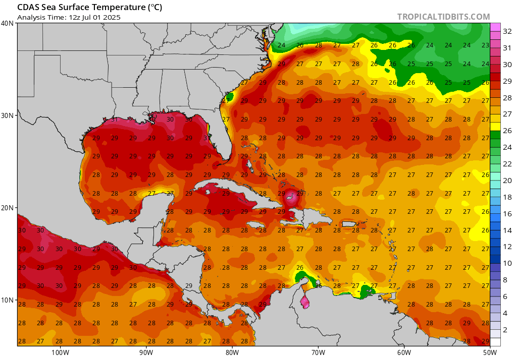 Whatever does develop will certainly have no problem drawing enough fuel for it to intensify. Water temps widespread at 29-30C across the northern gulf and off the SE coast of the US. 🔥🔥🔥🌀