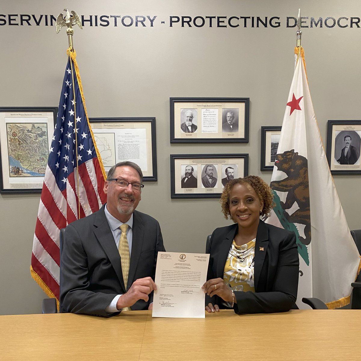 VCClerkRecorder's tweet image. County Assessor Keith Taylor and County Clerk-Recorder Michelle Ascencion formally finalize the County Assessor’s certification of the property assessment rolls. The letter of certification is signed by Assessor Taylor and attested to by Clerk-Recorder Ascencion.