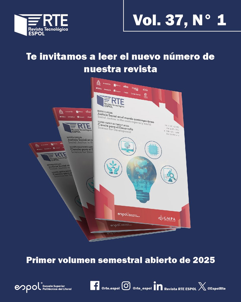 🧠 Ya puedes leer el Vol. 37 N°1 de la Revista Tecnológica ESPOL – RTE.

Dos secciones: Justicia Social 🌍 y Ciencia para el Desarrollo 🔬 con 20 artículos que abordan desafíos globales y locales.

📖 Lee aquí: doi.org/10.37815/rte.v…
