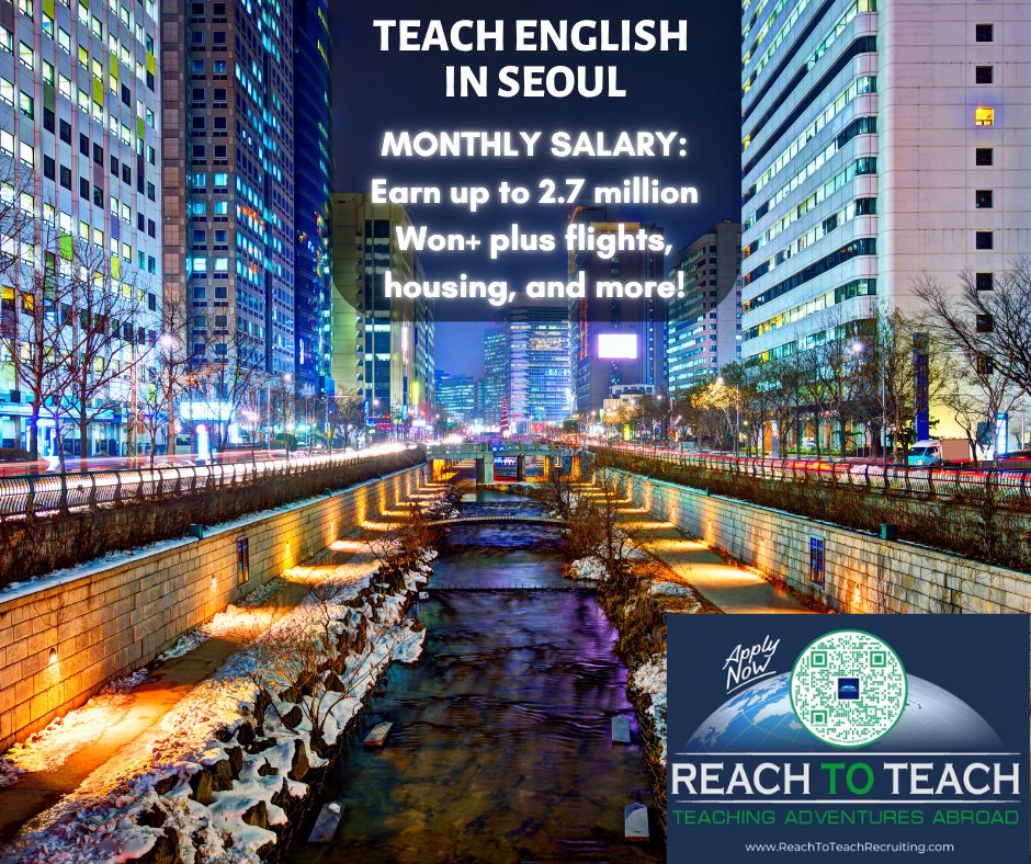 Reach_To_Teach's tweet image. Reach To Teach is #ESLTeachers for positions in #Seoul, #SouthKorea. Earn up to 2.7 million Won per month, plus free housing, flights, and more! Learn more about teaching in Korea. Submit your application at: buff.ly/49iOTDi
#TeachAbroad #TeachinKorea
