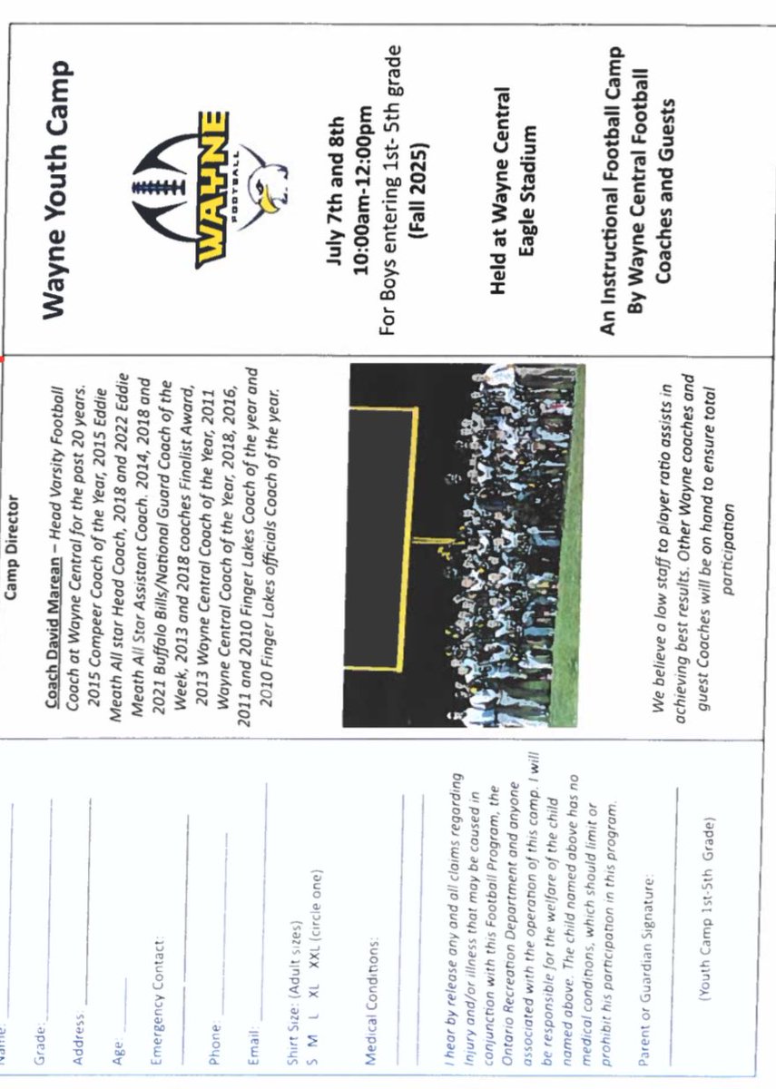 Coach Marean (@wayneeaglesfb) on Twitter photo Still time to sign up for our Annual Youth, Middle School and High School 🏈 Camps, Mini Camp and Boot Camp! <a href="/WCSD_Athletics/">WayneCSD Athletics</a> <a href="/WCHS_Strength/">Wayne HS Strength and Conditioning</a> <a href="/WaynePublicInfo/">Wayne Central School District</a> <a href="/SecVFootball/">Section V Football</a> Still time to sign up for our Annual Youth, Middle School and High School 🏈 Camps, Mini Camp and Boot Camp! <a href="/WCSD_Athletics/">WayneCSD Athletics</a> <a href="/WCHS_Strength/">Wayne HS Strength and Conditioning</a> <a href="/WaynePublicInfo/">Wayne Central School District</a> <a href="/SecVFootball/">Section V Football</a>