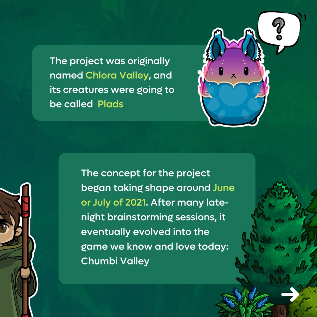 chu_mb1's tweet photo. Fun Fact: Chumbi Valley wasn’t always called Chumbi Valley 🌱

Discover how it all started and how the Chumbi Gang grew alongside the project! 🤩

We’ll be sharing some fun random facts throughout the month in celebration of our project’s conception anniversary! 🎉

To everyone reading this  thank you for being a part of this bumpy yet amazing journey with us! 💚