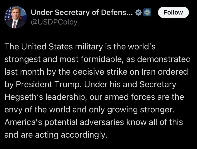 Tatarigami_UA's tweet image. No doubt the US military is the most formidable force - and that’s been true under Biden, Obama, Bush, etc. But strength alone isn’t enough to deter enemies. If Russia thinks the US won’t fight in Europe, it may invade. If China thinks the US won’t respond over Taiwan, it may too