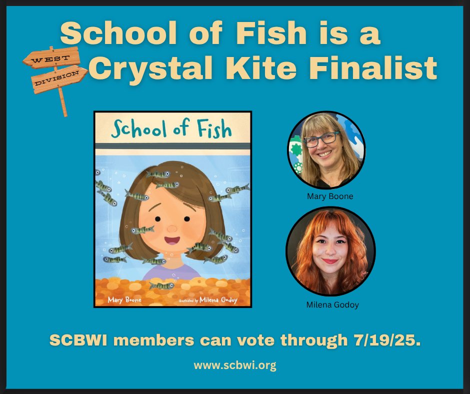 boonewrites's tweet image. I'm thrilled that SCHOOL OF FISH (published by @AlbertWhitman) has moved onto the final round in the West Division of this year's @scbwi Crystal Kite competition.
If you're a member, you can vote through July 19.
#kidlit #WritingCommunity #books