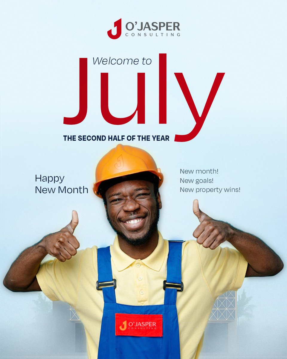 Olajidejasper's tweet photo. New month!
New Goals!!
New Property Wins!!!

Welcome to July, the second half of the year. Let’s build stronger, dream bigger, and win together. 🚀 

From all of us at O'Jasper Consulting.🎉

#HappyNewMonth #BuildingConstruction #BuildingWithExcellence #RealEstateDevelopmentFirm https://t.co/01f6uhJmGi