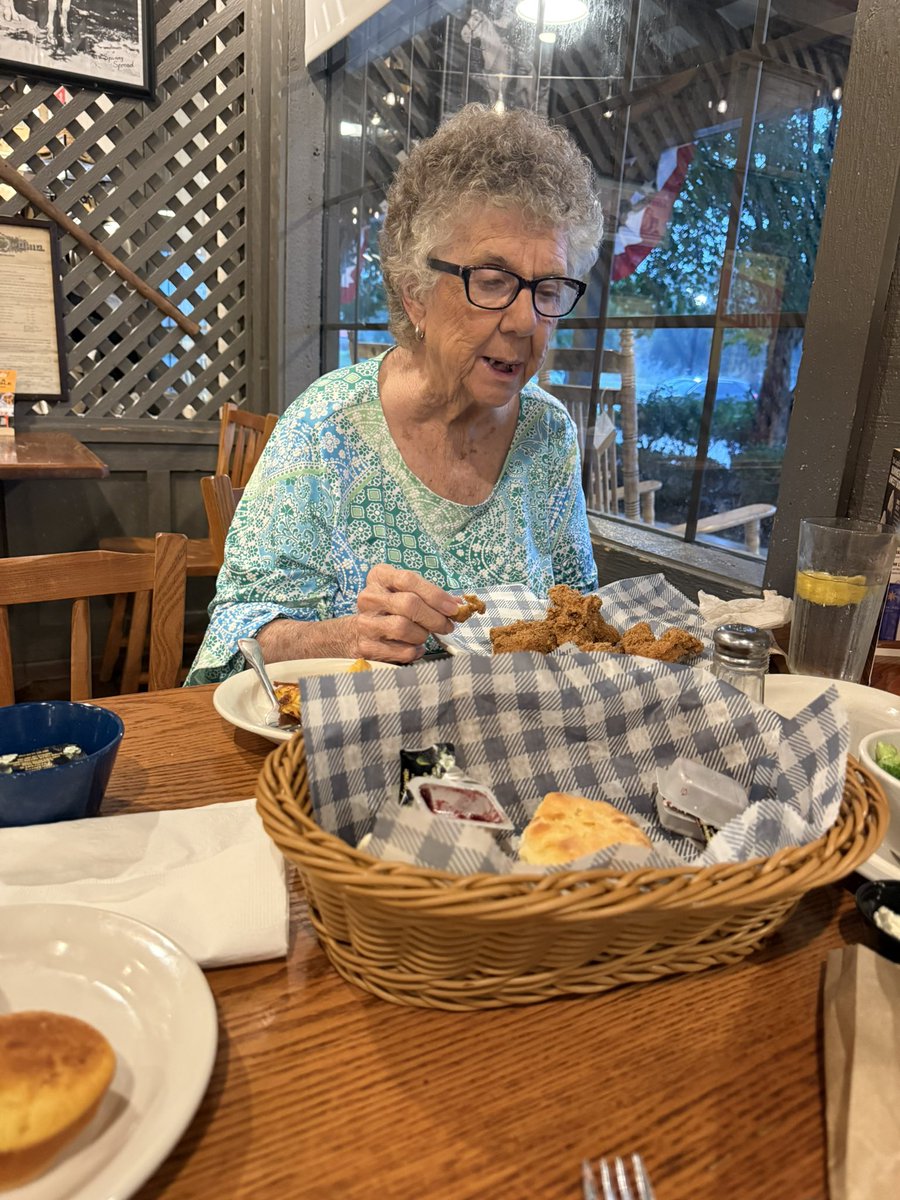 Yall wish the First Lady of Hope Hull Alabama a happy birthday.  Mrs Sue is 86 today.  Brought her to cracker barrel in Greenville Alabama
