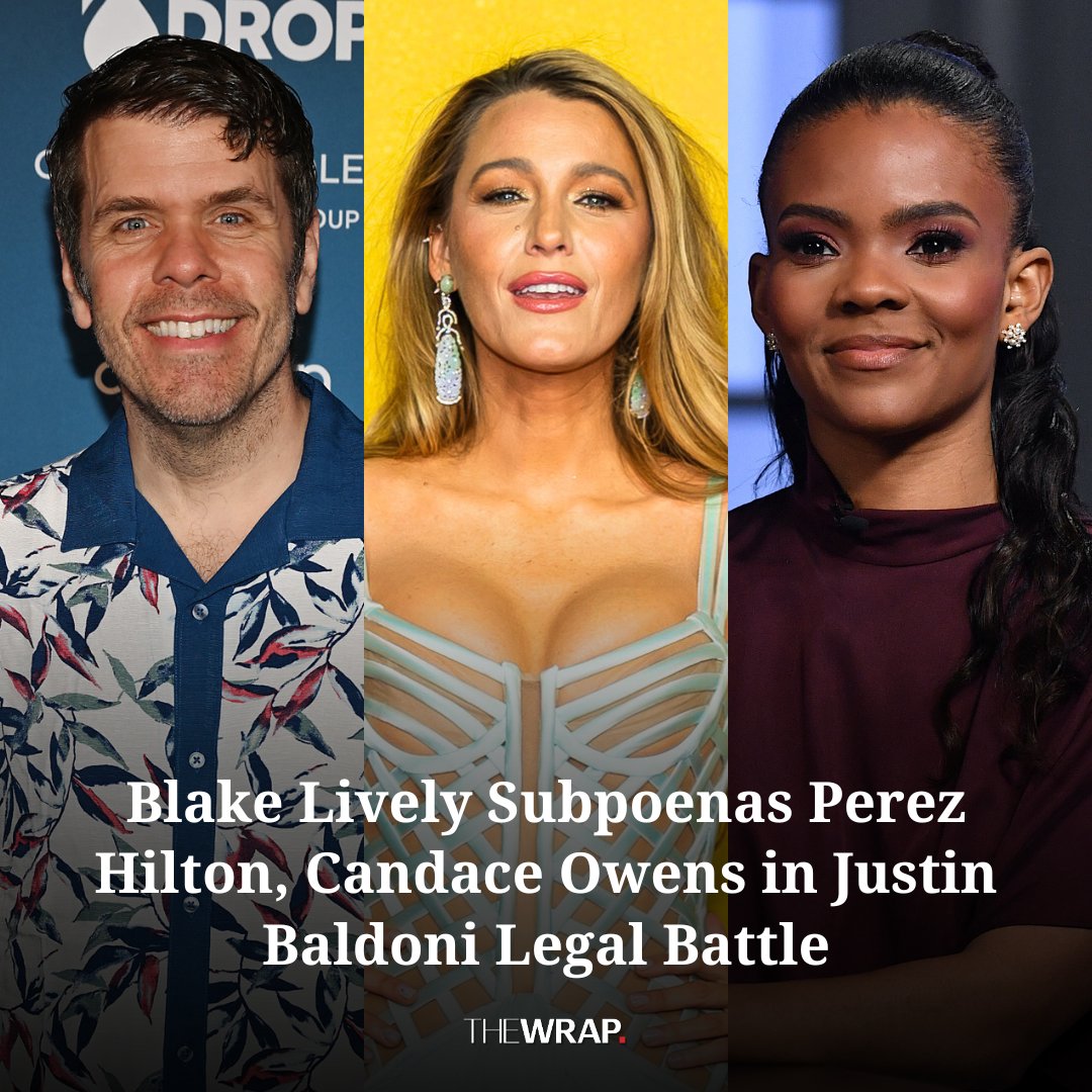 TheWrap's tweet photo. #BlakeLively’s lawyers have subpoenaed #PerezHilton, #CandaceOwens, and #AndySignore as part of her case against #JustinBaldoni.
Read more: https://t.co/eOQ0smlVcK https://t.co/MR5b7lYDTF
