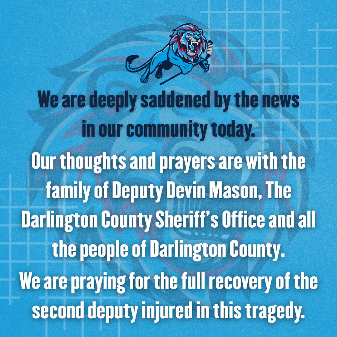 PeeDeeIceCats's tweet image. 💙 Our hearts are with Darlington County today.
We mourn the loss of Deputy Devin Mason and send prayers to all affected by this tragedy.