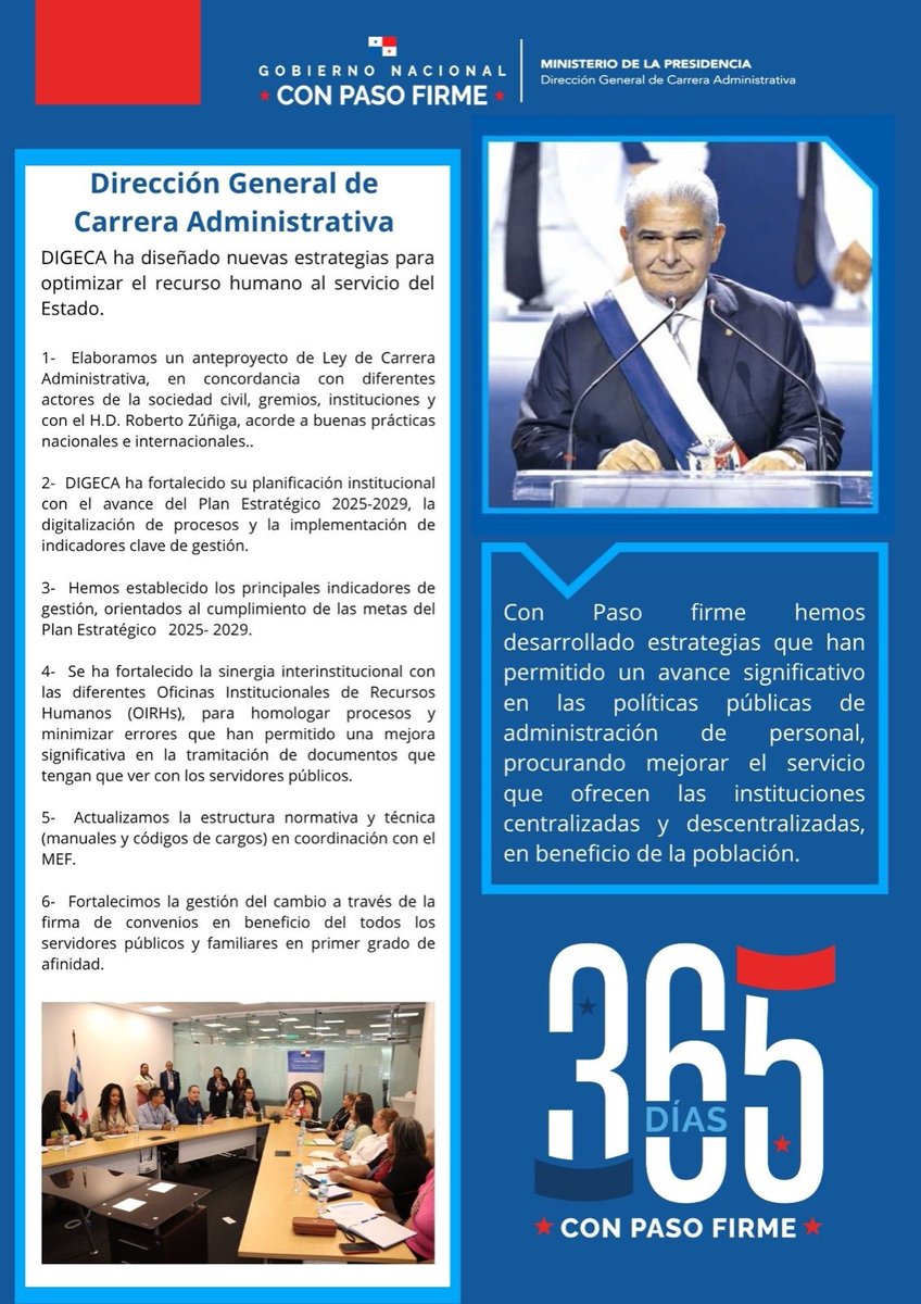 En concordancia con las principales estrategias del Plan de Gobierno del presidente José Raúl Mulino, DIGECA que dirige la licda Cheyla Valdés, en este primer año, a desarrollado una gestión encaminada con Paso Firme, a fortalecer el recurso humano al servicio del Estado.