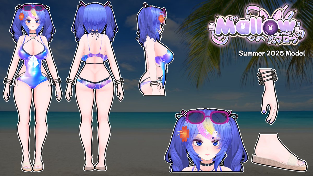 mallow_VT's tweet image. Thank you all for helping out with ideas to make this new model usable on Twitch. I think it worked out okay in the end, and you all seem to love it!
I've had a few people requesting for a full ref image for fanarts and such, so as requested, here's the ref I just whipped up!