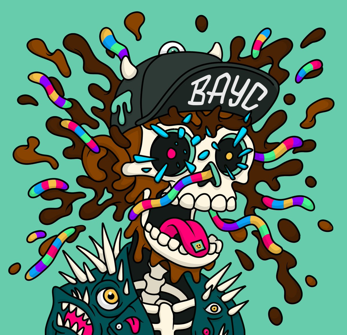 stuff_cooker's tweet image. No AI this time — just took the time to interpret my mutant in the style of @Mattgondek, an artist who deconstructs an acid-fueled version of pop culture and whom I've admired for a long time.