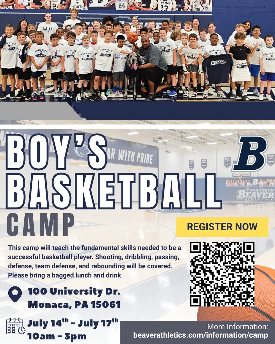 We still have time to sign up for Boy's Basketball camp! Join us next week, July 7th - 10th to take part in this great camp! Learn more at beaverathletics.com/information/ca…! #riseandroar #pennstatebeaverathletics #psuac #uscaa