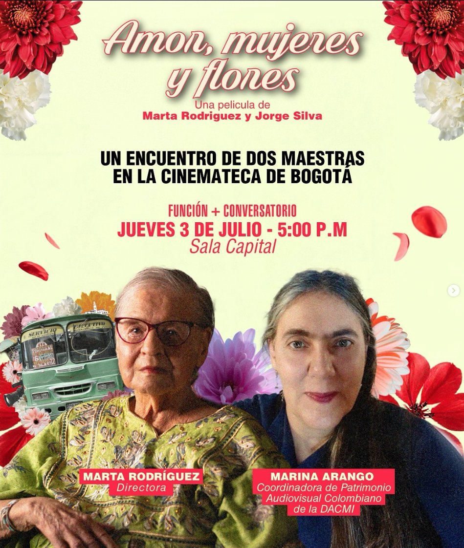 ✨ Este jueves 3 de julio a las 5:00 p.m. viviremos un momento muy especial junto a la incomparable Marta Rodríguez y Marina Arango, una de las grandes maestras del patrimonio audiovisual colombiano.
👉 Boletería : 
cinemateca.checkout.tuboleta.com/selection/even…