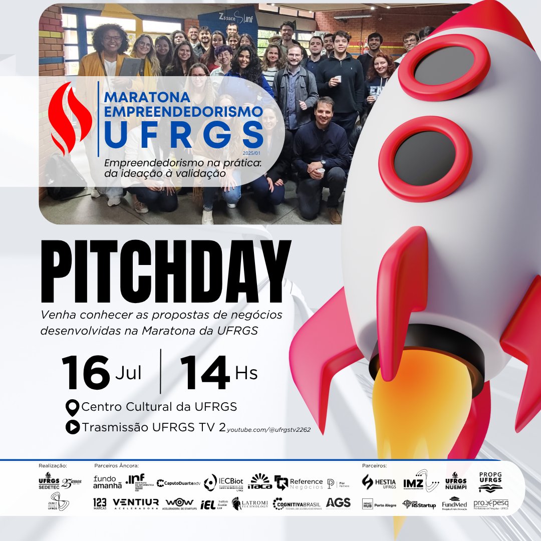 SEDETEC.UFRGS (@sedetec_ufrgs) on Twitter photo PITCHDAY | Maratona de Empreendedorismo da UFRGS - ed.2025/01 🎤🚀
Venha conhecer as propostas de negócios desenvolvidas ao longo da Maratona de Empreendedorismo da UFRGS.
🗓️ 16 de julho às 14 horas
📍 Centro Cultural da UFRGS 
▶️ Transmissão UFRGS TV 2 youtube.com/@ufrgstv2262 PITCHDAY | Maratona de Empreendedorismo da UFRGS - ed.2025/01 🎤🚀
Venha conhecer as propostas de negócios desenvolvidas ao longo da Maratona de Empreendedorismo da UFRGS.
🗓️ 16 de julho às 14 horas
📍 Centro Cultural da UFRGS 
▶️ Transmissão UFRGS TV 2 youtube.com/@ufrgstv2262