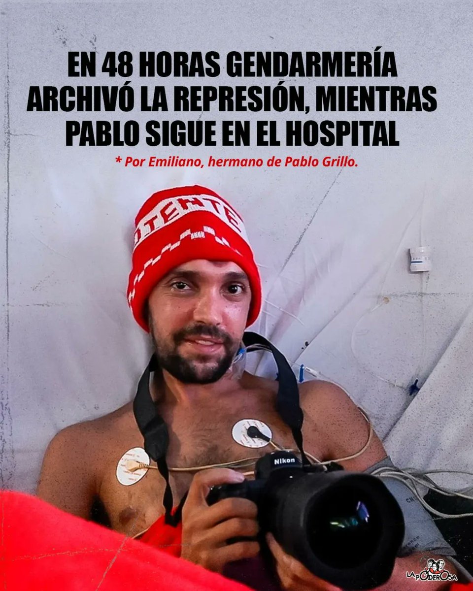 gargantapodero's tweet photo. "Ya tienen todo: el arma, los peritajes, los videos. Lo único que falta es que el poder judicial lo llame a declarar", dice Emiliano, hermano de Pablo Grillo. Y cierra con un dolor en el pecho, que nos duele a todos: "Y, sin embargo, el gendarme sigue libre. Como si nada". (+) https://t.co/pKCEIlxIGd