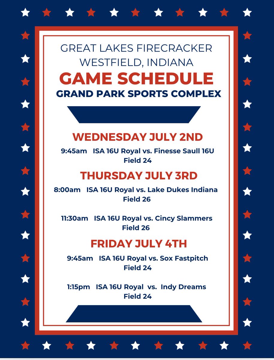 This week I will be in Westfield, Indiana at the Great Lakes Firecracker 🧨 Tournament! Below is my schedule. See you there!!