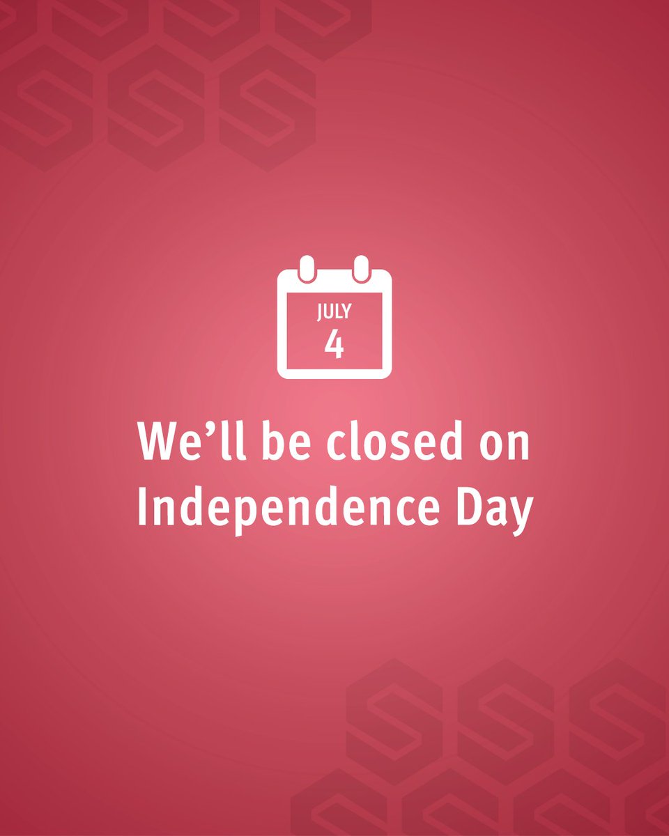 🎆 We’ll be closed Friday, July 4 in observance of Independence Day. 
Wishing you a safe and memorable holiday.