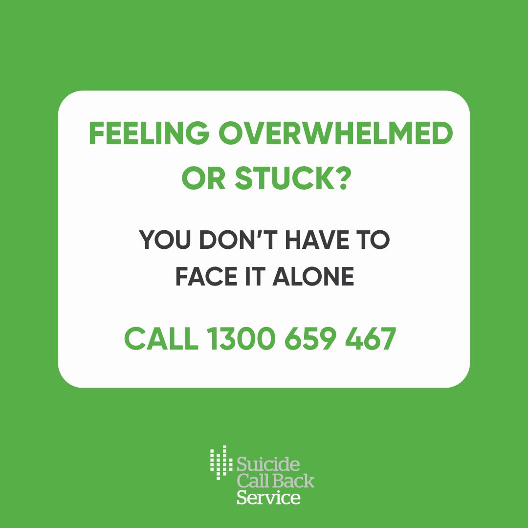Feeling overwhelmed or stuck? You don’t have to face it alone. There’s always someone ready to listen.
Call 1300 659 467 or visit suicidecallbackservice.org.au