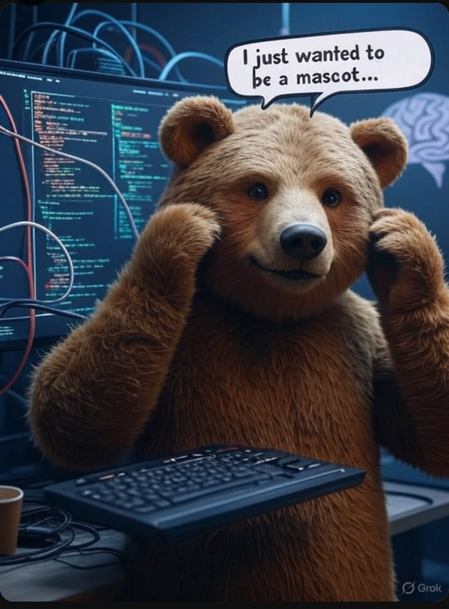 mtnrmn's tweet image. I just wanted to be a cuddly mascot…

But now I&apos;m running AI algorithms, analyzing sentiment, and launching on a blockchain.

When did my life get so... technical?”

– TAIX Bear, probably.

🎮 @TAIX_AI is coming. It’s cute. It’s smart. And it’s unstoppable.

#TAIX #AIstreaming…