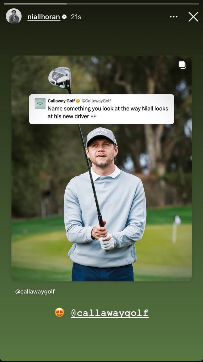 OT5loveupdate's tweet image. 🧡 Niall on his story sharing a post from Callaway Golf about him 🤭 
“Name something you look at the way Niall looks at his new driver”
Well Callaway, I think we look at our boys the same way, with love, excitement and adoration 🙂‍↕️

#NiallHoran #CallawayGolf 

📸: niallhoran