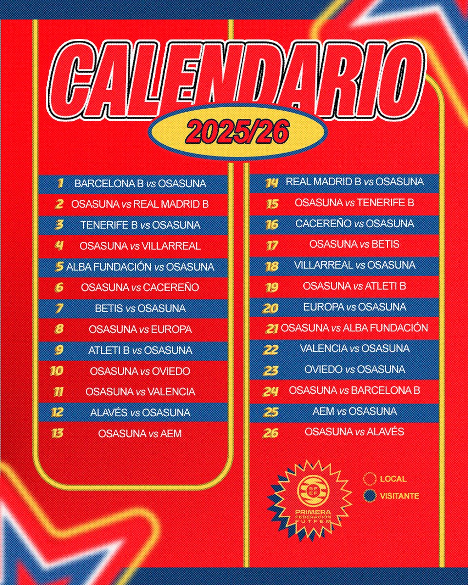 Osasuna_fem's tweet image. 🗓️ ¡Osasuna Femenino ya conoce el calendario de la temporada 2025/26!
ℹ️Para más información, lee la noticia en la web: osasuna.es/news/read/36604