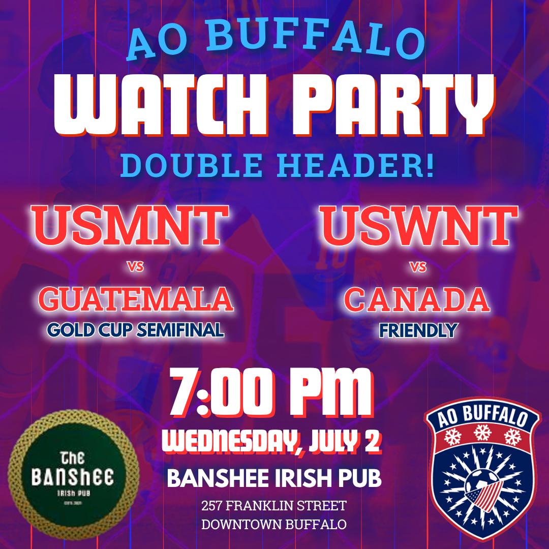 AOBuffalo's tweet image. You already know what's about to happen... Pull up to @bansheeirishpub for the 7pm kickoff! #USMNT Gold Cup semifinal starts right at 7, #USWNT vs. Canada starting shortly after. Come hang 😎🇺🇸🦬⚽