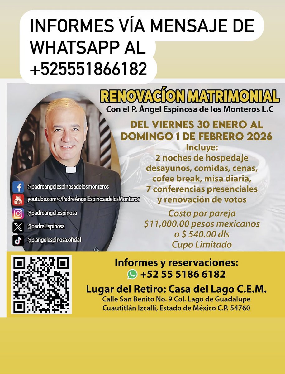 VIERNES 30 de ENERO 2026 al DOMINGO 1 de FEBRERO 2026 
RENOVACIÓN MATRIMONIAL

…gelespinosadelosmonteros.lookmydc.com