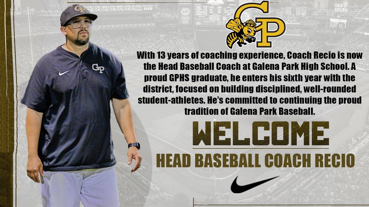 🐝⚾️ Big news for GPHS Baseball!

Congratulations to Coach Recio on being named Head Baseball Coach at Galena Park High School!

A proud GPHS grad with 13 years of coaching experience, Coach Recio is dedicated to building disciplined, well-rounded student-athletes.