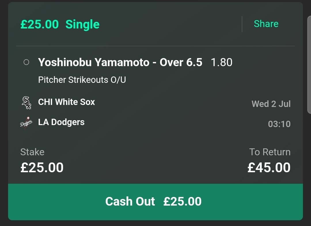 GWatts33's tweet photo. Model Projection 7.2Ks

Bookies Implied Probability 55.6%

Model Probability 60-65%

Research shows White Sox rank 29th in runs/scored strikeouts; Yamamoto has hit this line six times this season https://t.co/Ikygdg1SZO